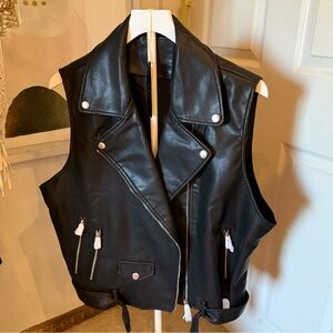 Black Faux Leather Motorcycle Vest